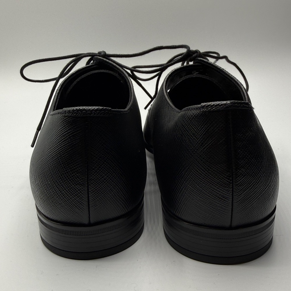 Prada Men's Black Textured Leather Plain Toe Derby Shoes Size 7 - Picture 6 of 10